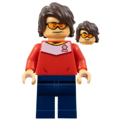 Soccer Spectator - Red Soccer Jersey, Dark Blue Legs, Dark Brown Hair, Orange Glasses