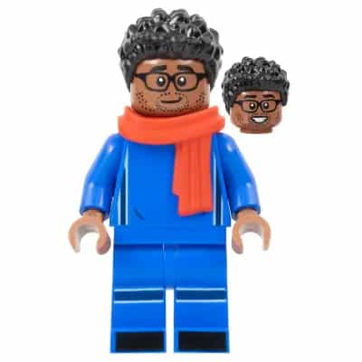 Soccer Spectator - Blue Soccer Uniform, Red Scarf, Black Hair, Glasses