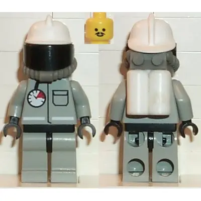 Fire - Air Gauge and Pocket, Light Gray Legs and Black Hips, White Fire Helmet, Breathing Hose, White Air Tanks