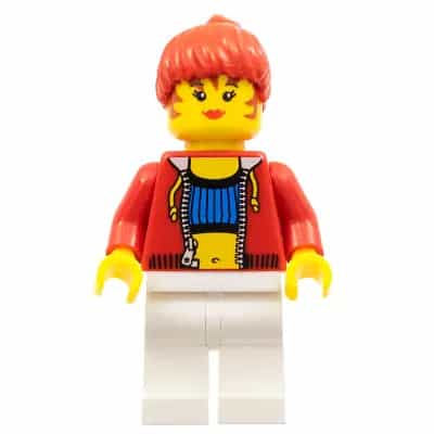 Female with Crop Top and Navel Pattern - LEGO Logo on Back, Red Hair