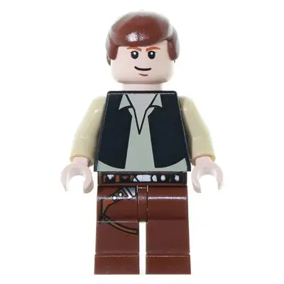 Han Solo - Black Vest over Tan Shirt, Reddish Brown Legs with Belts, Eyes with Glints