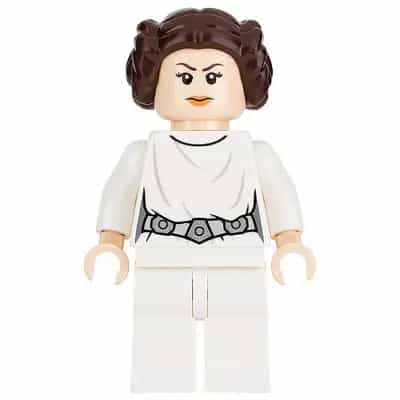 Princess Leia - White Dress, Detailed Belt with 3 Emblems, White Legs, Angry Frown / Lopsided Grin