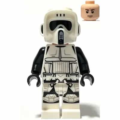Imperial Scout Trooper - Male, Dual Molded Helmet, Light Nougat Head, Dark Brown Eyebrows, Frown