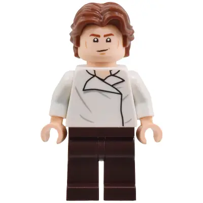 Han Solo - White Shirt with Wrinkles on Front and Back, Dark Brown Legs, Wavy Hair
