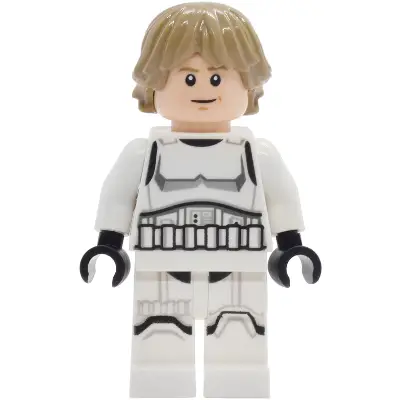 Luke Skywalker - Stormtrooper Outfit, Printed Legs, Dark Tan Hair, Smile with Crease / Frown