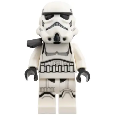 Imperial Stormtrooper - Dual Molded Helmet with Light Bluish Gray Panels on Back, Black Pauldron, Shoulder Belts, Medium Nougat Head