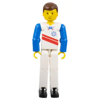 Technic Figure White Legs, White Top with Red Stripes Pattern, Blue Arms (Skier)