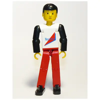Technic Figure Red Legs, White Top with Red Triangle, Black Arms