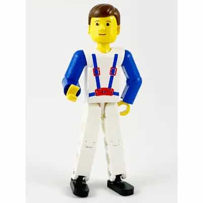 Technic Figure White Legs, White Top with Blue Suspenders Pattern, Blue Arms