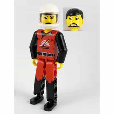 Technic Figure Red/Black Legs, Red Top, Black Hair (Fireman), White Helmet