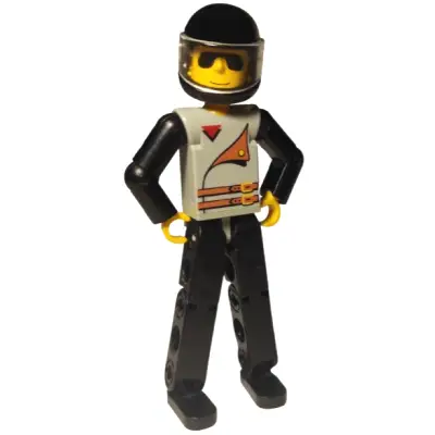 Technic Figure Black Legs, Light Gray Top with 2 Brown Belts, Black Arms, Black Helmet