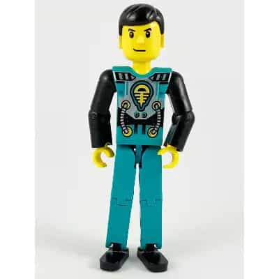 Technic Figure Dark Turquoise Legs, Dark Turquoise Torso with Yellow, Black, Silver Pattern, Black Arms (4114403)