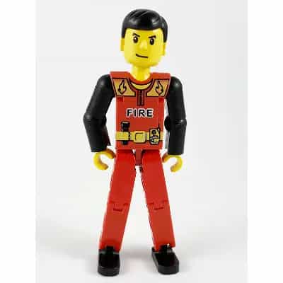 Technic Figure Red Legs, Red Top with Black 'FIRE', Black Arms (Fireman) - Without Sticker (4119035)