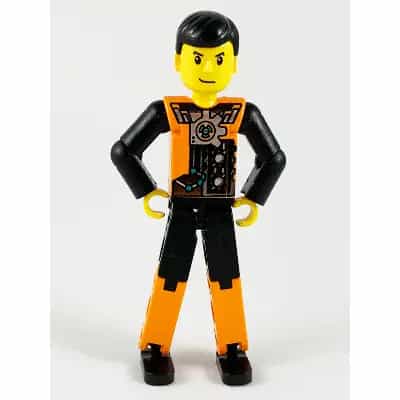 Technic Figure Orange/Black Legs, Orange Torso with Silver Pattern, Black Arms, Black Hair (4140412)