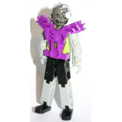 Technic Figure Cyber Person, Black Legs, Purple Armor, Mechanical Arms, Dark Gray Head, Cyborg Eyepiece