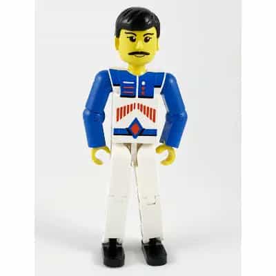 Technic Figure White Legs, White Top with Red Arrow-Type Stripes Pattern, Blue Arms (4105223)