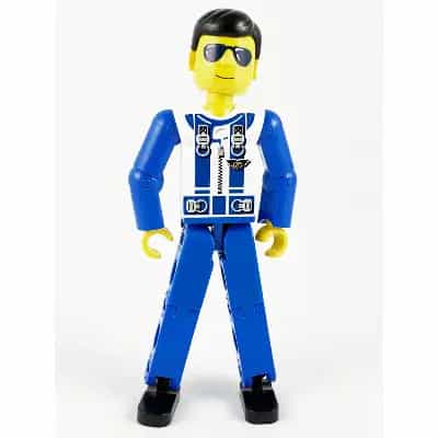 Technic Figure Blue Legs, White Top with Zipper and Blue Shoulder Harness Pattern, Blue Arms (4106382)