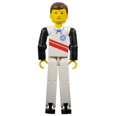 Technic Figure White Legs, White Top with Red Stripes Pattern, Black Arms (Skier)