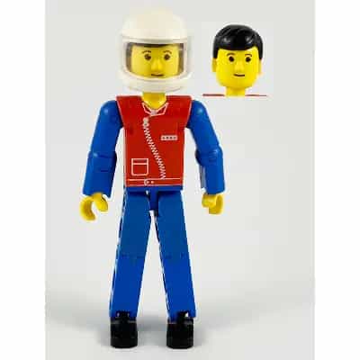 Technic Figure Blue Legs, Red Top with Zipper, Blue Arms, Black Hair, White Helmet
