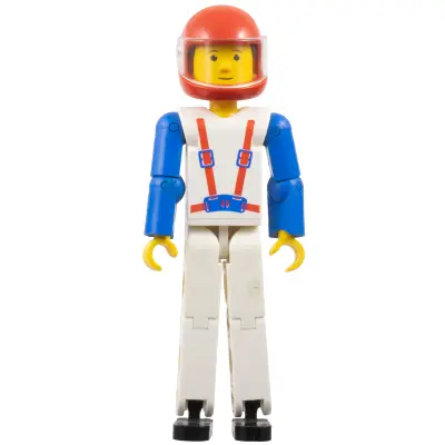 Technic Figure White Legs, White Torso with Red Harness, Blue Arms, Red Helmet, Trans-Clear Visor
