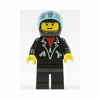 Leather Jacket with Zippers - Black Legs, Black Helmet, Trans-Light Blue Visor, Male