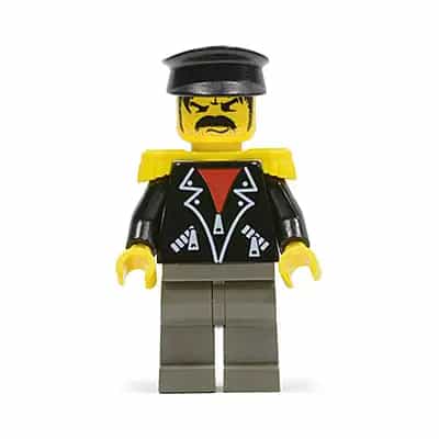 Time Twisters - Black Leather Jacket with Zippered Pockets over Red Shirt, Yellow Epaulettes (Tony Twister / Baron Blomberg)