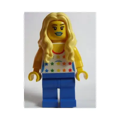 LEGO Brand Store Female, Shirt with Rainbow Stars, Long Wavy Hair (no specific back printing) {Glasgow}