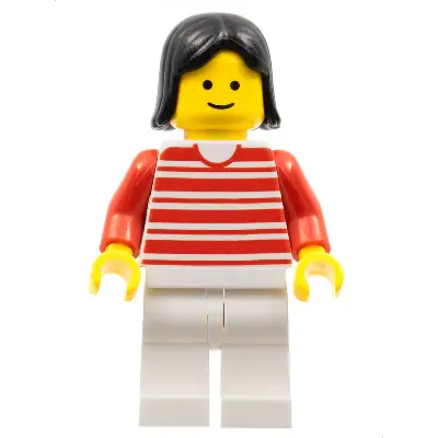 Horizontal Lines Red - Red Arms - White Legs, Black Female Hair