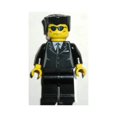 Suit Black, Flat Top, Blue Sunglasses