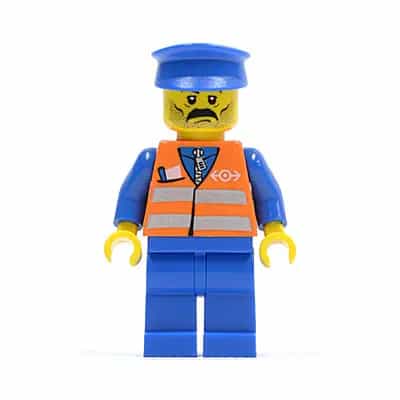 Orange Vest with Safety Stripes - Blue Legs, Moustache, Blue Hat