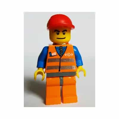 Orange Vest with Safety Stripes - Orange Legs and Dark Bluish Gray Hips, Red Short Bill Cap - Glued