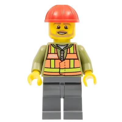 Light Orange Safety Vest, Dark Bluish Gray Legs, Red Construction Helmet, Beard Light Brown Angular