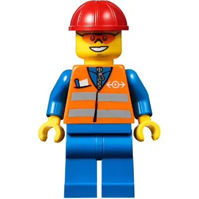 Orange Vest with Safety Stripes - Blue Legs, Red Construction Helmet, Orange Sunglasses
