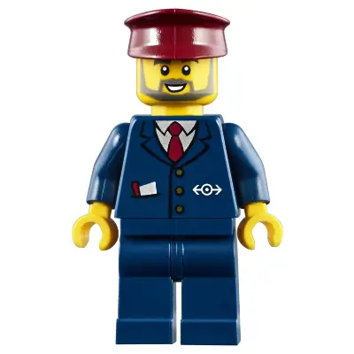 Dark Blue Suit with Train Logo, Dark Blue Legs, Dark Red Hat, Gray Beard