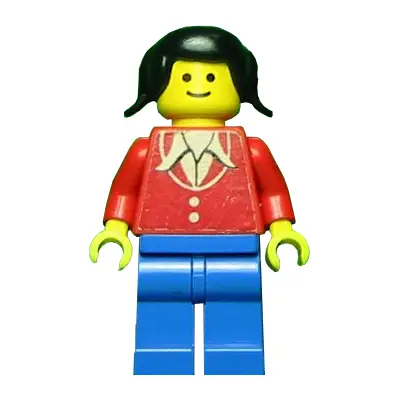 Patron - Red Torso with Buttons and Collar (Torso Sticker), Blue Legs, Black Pigtails Hair