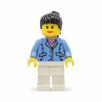 Medium Blue Jacket, White Legs, Black Ponytail Hair