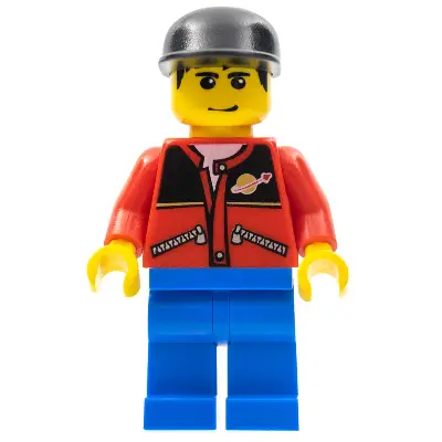 Red Jacket with Zipper Pockets and Classic Space Logo, Blue Legs, Black Cap