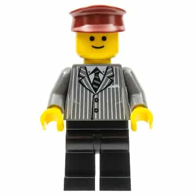 Pinstripe Suit Jacket, Black Legs, Dark Red Hat, Standard Grin