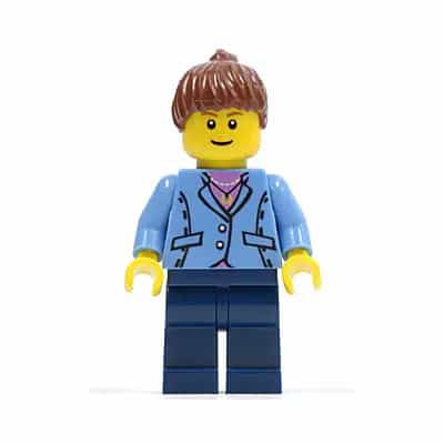 Medium Blue Jacket, Dark Blue Legs, Reddish Brown Ponytail Hair