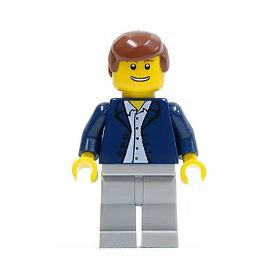 Dark Blue Jacket, Light Blue Shirt, Light Bluish Gray Legs, Reddish Brown Male Hair