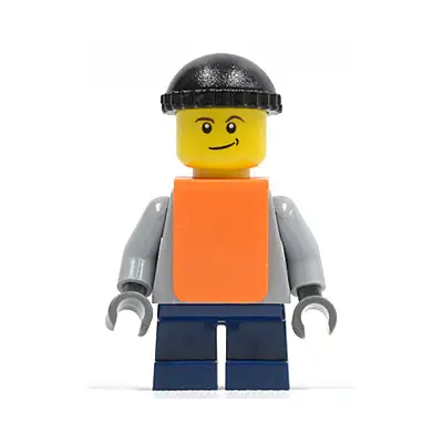 Plain Light Bluish Gray Torso, Dark Blue Short Legs, Knit Cap, Orange Vest