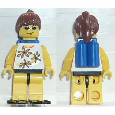 Yellow Flowers - Brown Ponytail Hair, Blue Air Tanks, Black Flippers