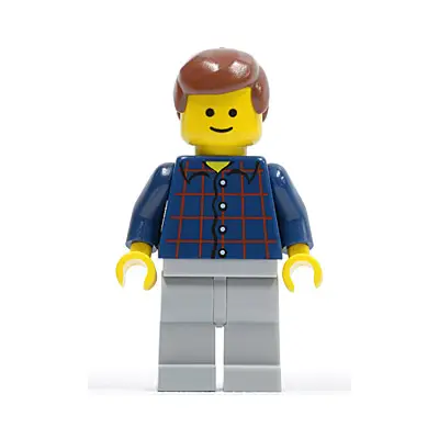 Plaid Button Shirt, Light Bluish Gray Legs, Reddish Brown Male Hair, Standard Grin