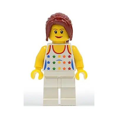 Shirt with Female Rainbow Stars Pattern, White Legs, Dark Red Hair Ponytail Long with Side Bangs