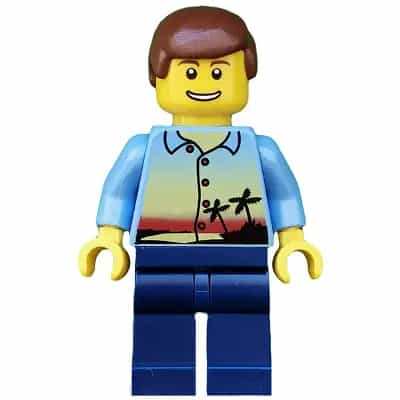 Sunset and Palm Trees - Dark Blue Legs, Reddish Brown Male Hair