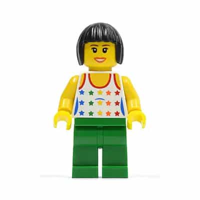 Shirt with Female Rainbow Stars Pattern, Green Legs, Black Bob Cut Hair