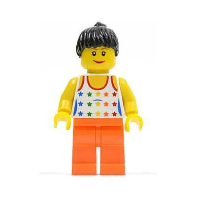 Shirt with Female Rainbow Stars Pattern, Orange Legs, Black Ponytail Hair