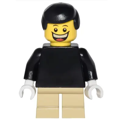 Plain Black Torso with Black Arms, Tan Short Legs, Black Male Hair