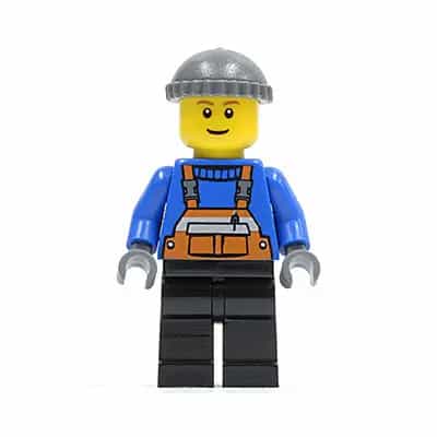 Overalls with Safety Stripe Orange, Black Legs, Dark Bluish Gray Knit Cap, Brown Eyebrows, Thin Grin