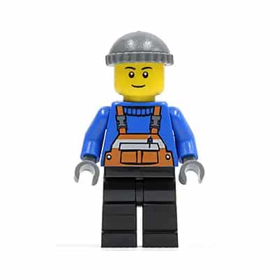 Overalls with Safety Stripe Orange, Black Legs, Dark Bluish Gray Knit Cap, Black Eyebrows, Thin Grin